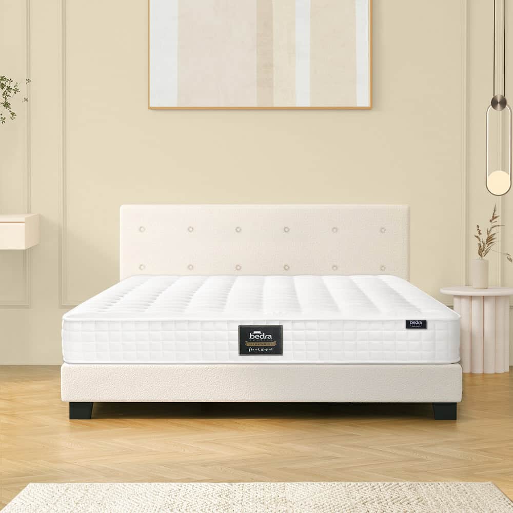 King Wooden Bed Frame Platform with Mattress White