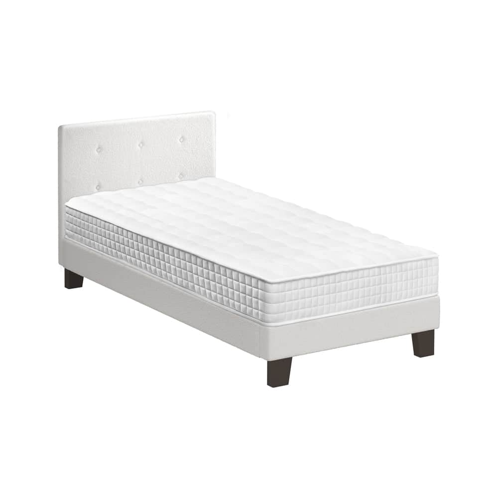 King Wooden Bed Frame Platform with Mattress White