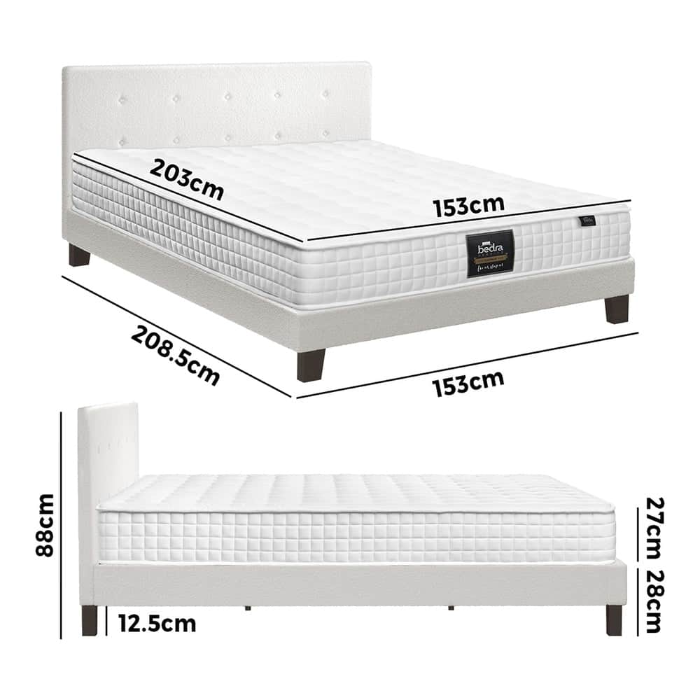 King Wooden Bed Frame Platform with Mattress White