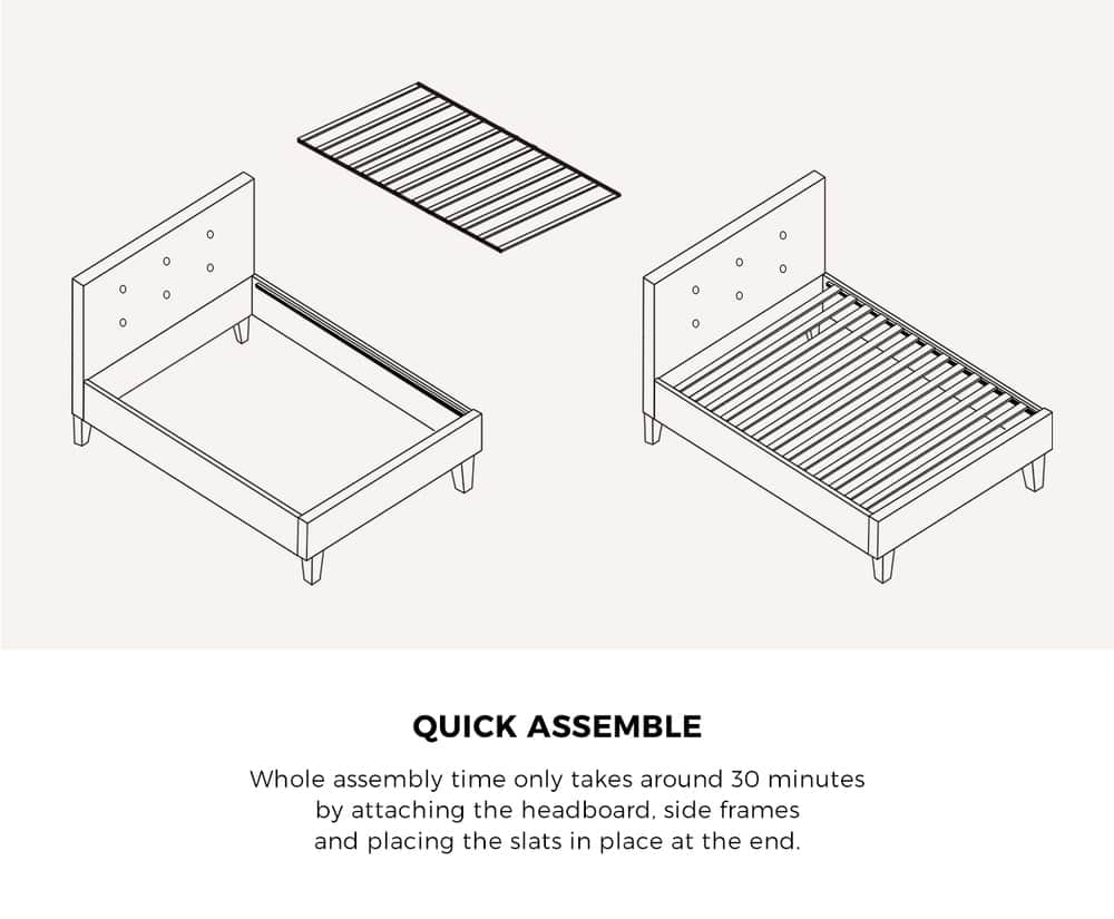 King Wooden Bed Frame Platform with Mattress White