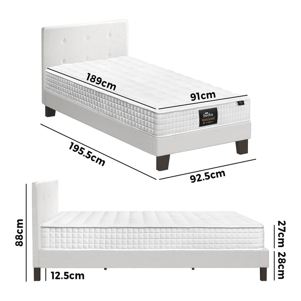King Wooden Bed Frame Platform with Mattress White