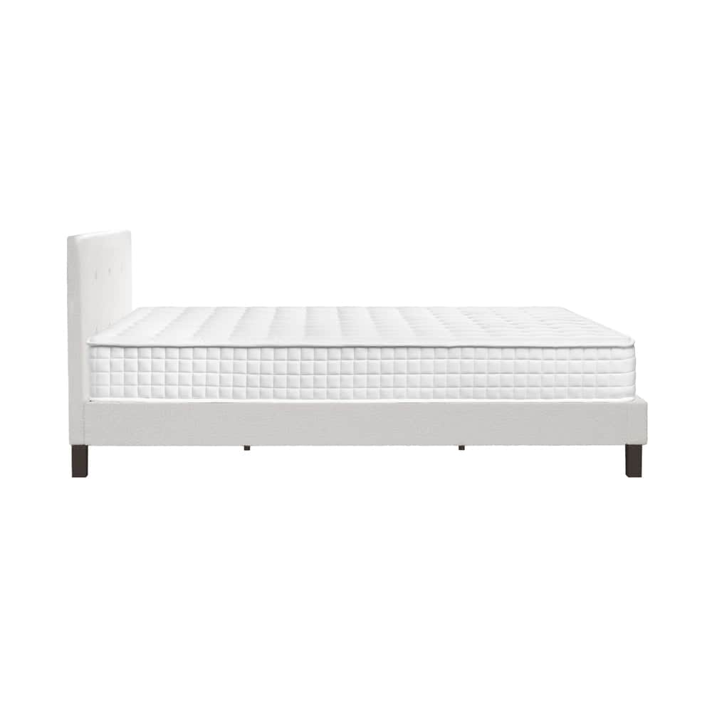 King Wooden Bed Frame Platform with Mattress White