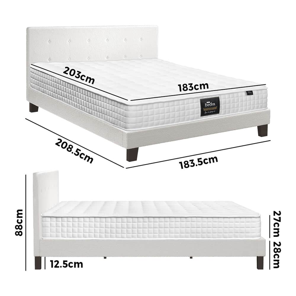 King Wooden Bed Frame Platform with Mattress White