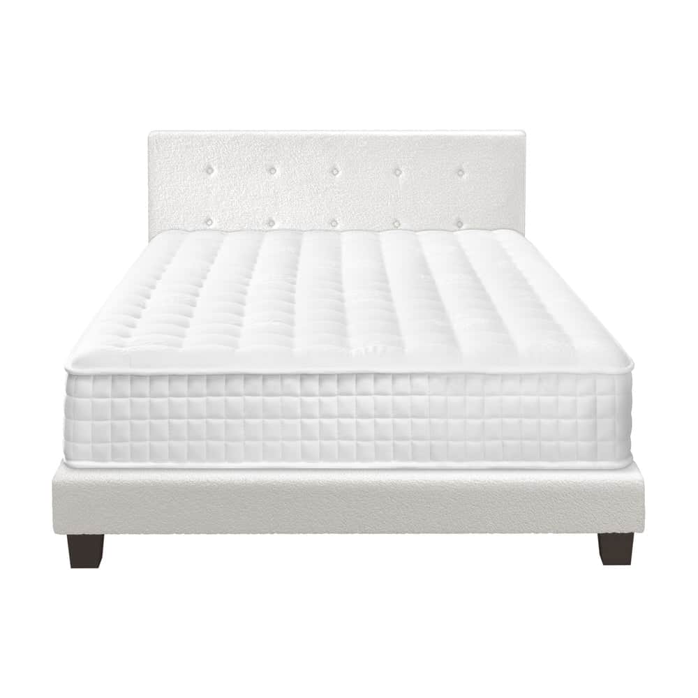 King Wooden Bed Frame Platform with Mattress White