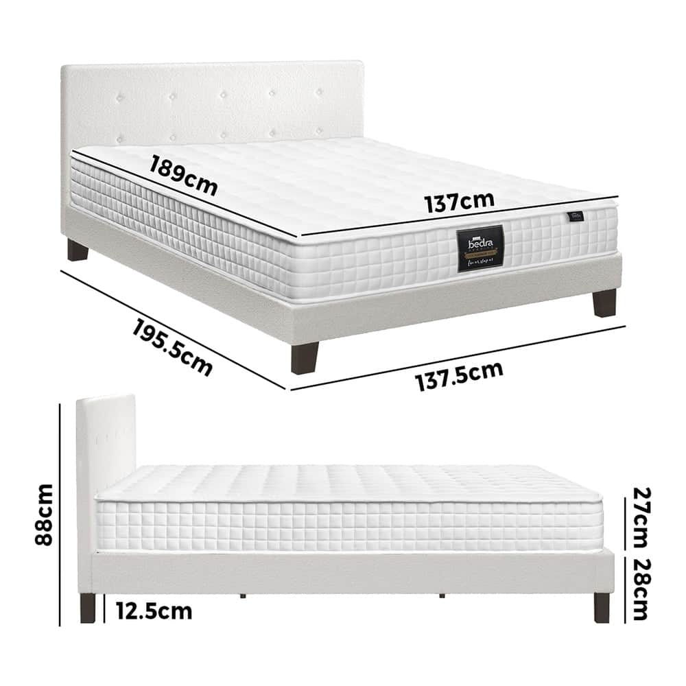 King Wooden Bed Frame Platform with Mattress White