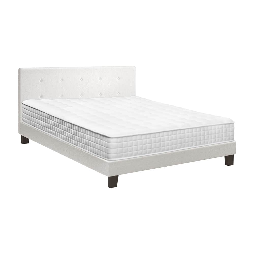 King Wooden Bed Frame Platform with Mattress White