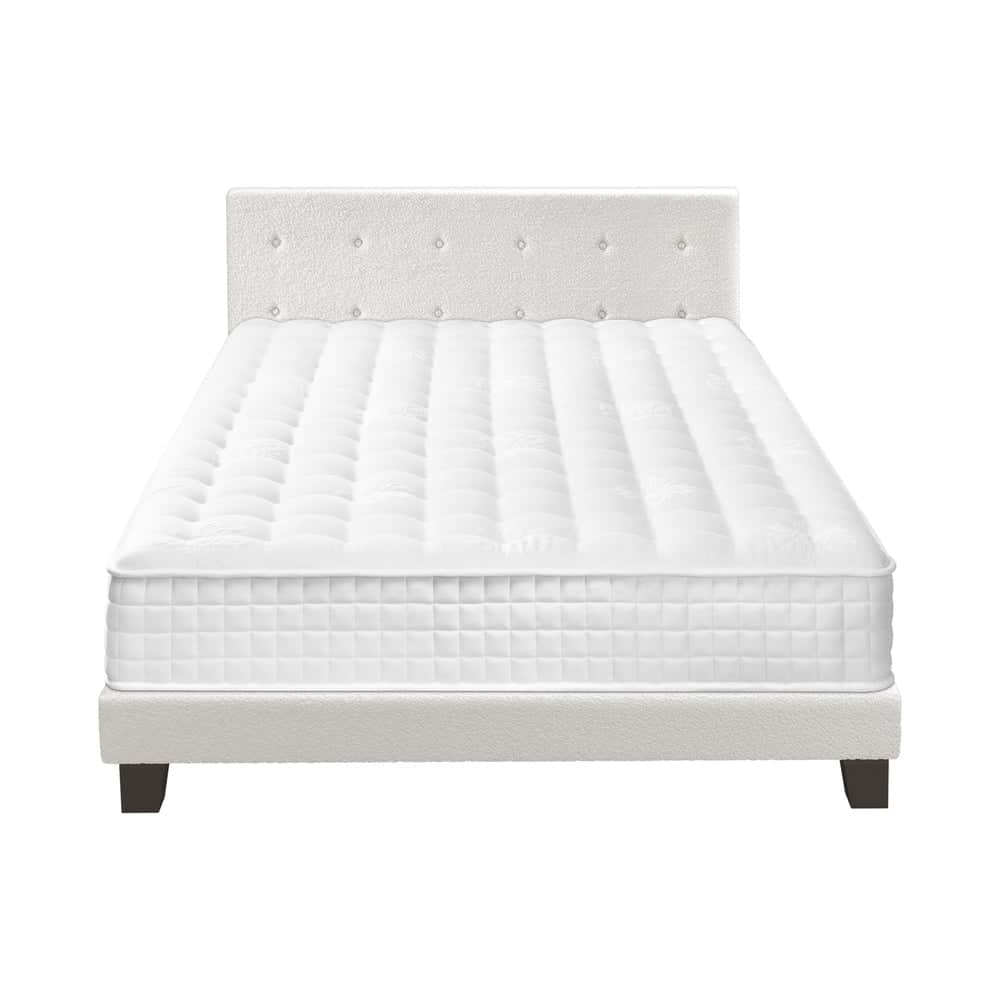 King Wooden Bed Frame Platform with Mattress White