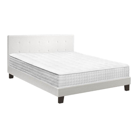 King Wooden Bed Frame Platform with Mattress White