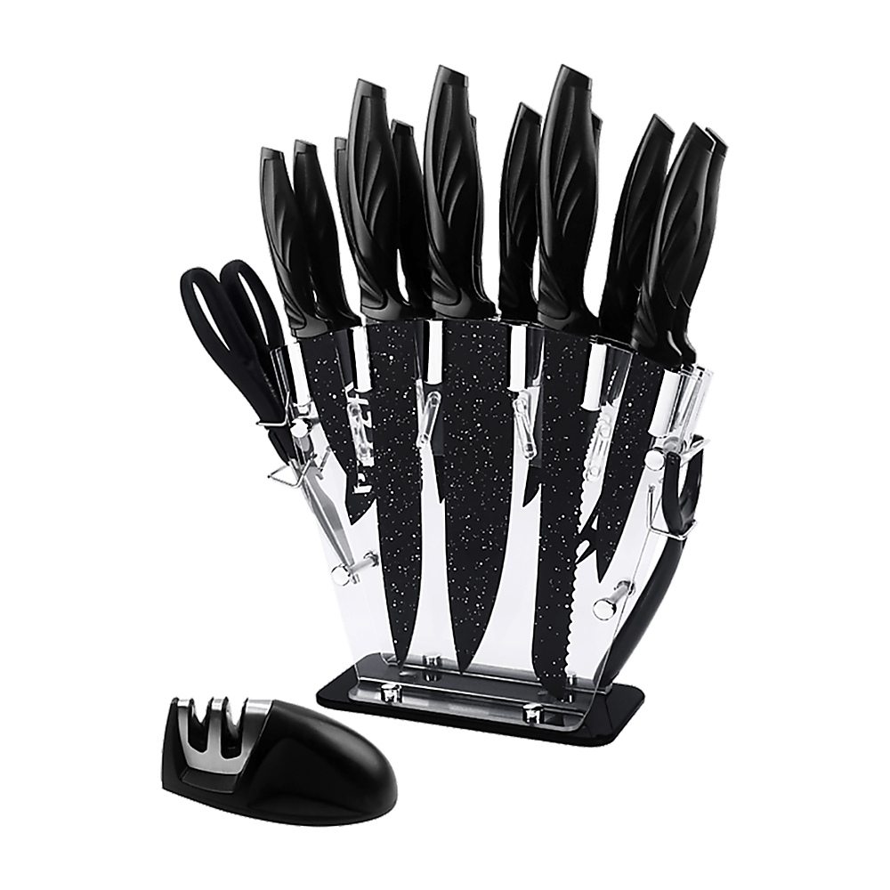 Kitchen 17 Pc Knife Set W/ Block & Sharpener Chef Bread Steak Knives