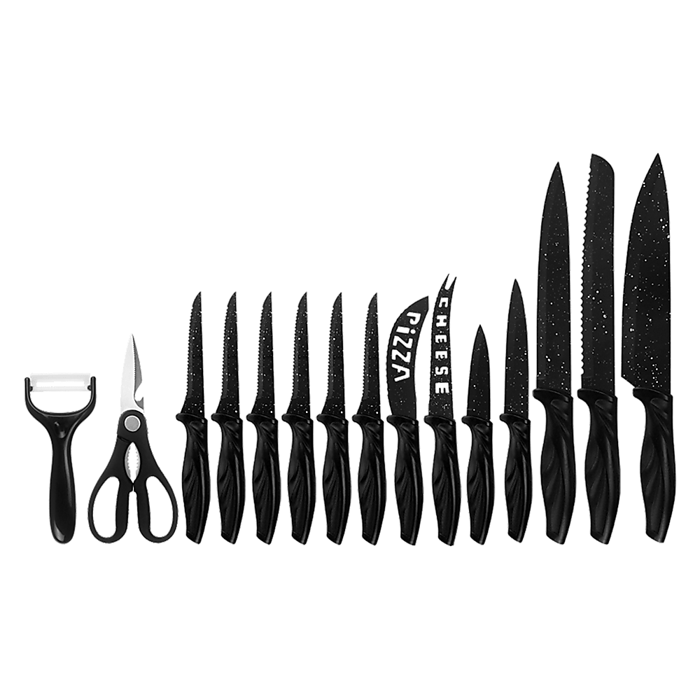Kitchen 17 Pc Knife Set W/ Block & Sharpener Chef Bread Steak Knives