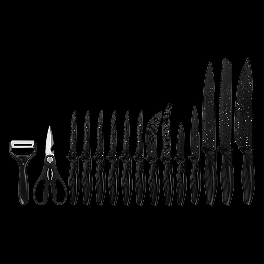 Kitchen 17 Pc Knife Set W/ Block & Sharpener Chef Bread Steak Knives