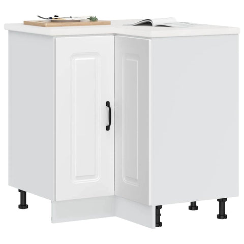 Kitchen Corner Base Cabinet Kalmar White Engineered Wood