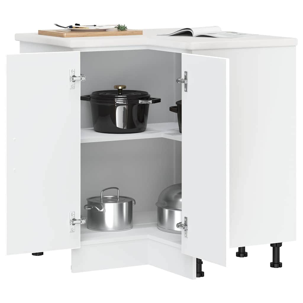 Wood finish - Kitchen Corner Base Cabinet Kalmar White Engineered Wood