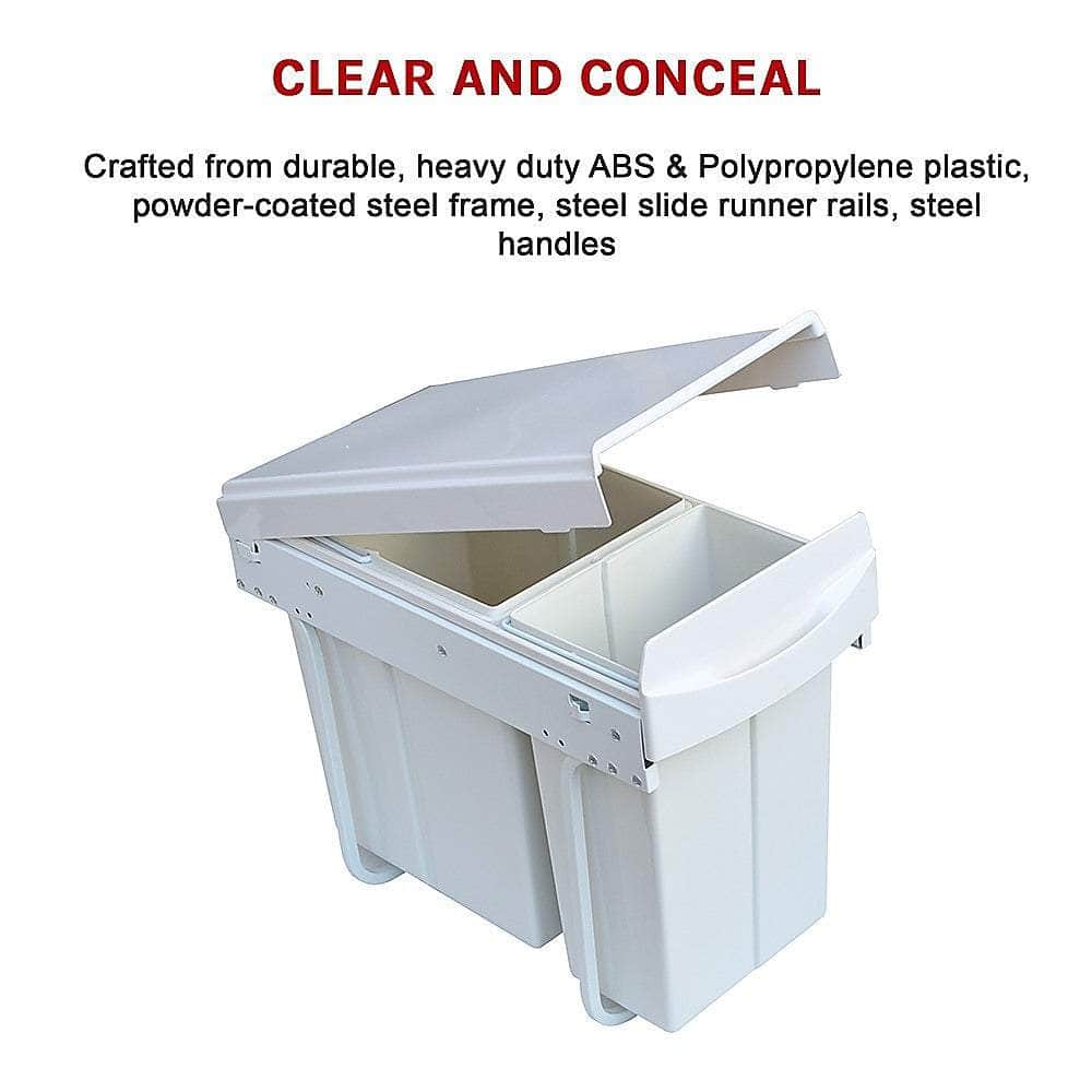 Kitchen Dual Slide Bin 10L+20L Garbage Rubbish Waste