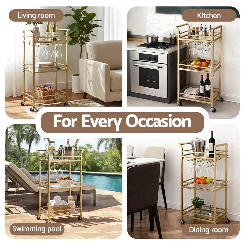 Kitchen Island Cart Trolley Rolling Serving Storage Wine Glass 43Cm
