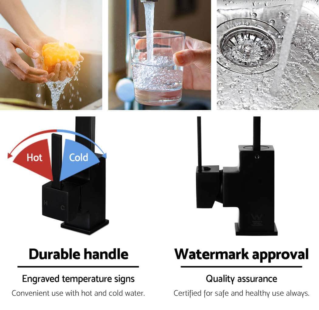 Kitchen Mixer Tap Mixer Square Sink Faucet Basin Laundry Black