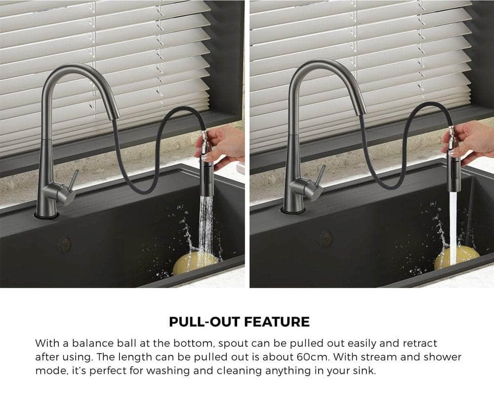 Kitchen Mixer Tap Pull Out Faucet 2-Mode Swivel Grey