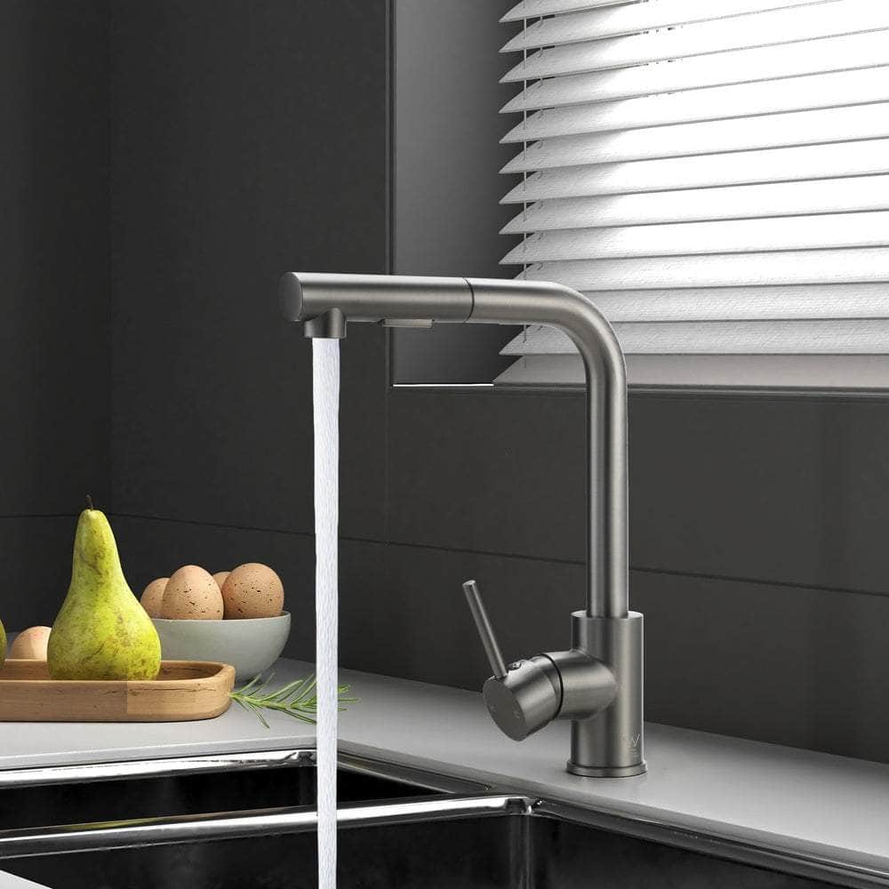 Kitchen Mixer Tap Pull Out Faucet Swivel 2 Modes Grey, Faucet