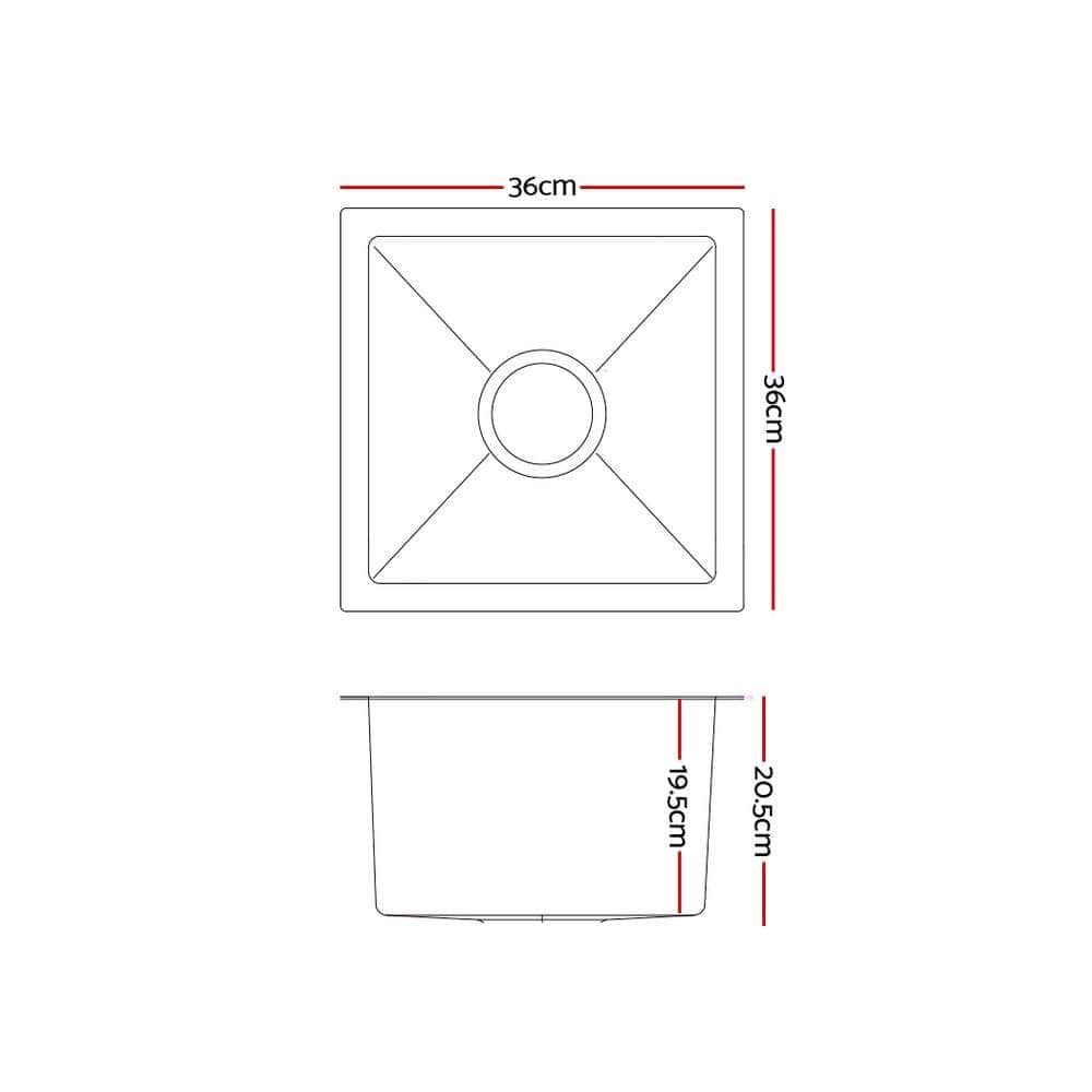 Kitchen Sink 36X36Cm Stainless Steel Nano Basin Single Bowl Silver