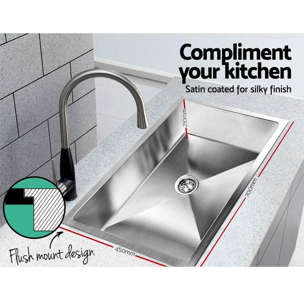 Kitchen Sink 70X45Cm Stainless Steel Basin Single Bowl Laundry Silver