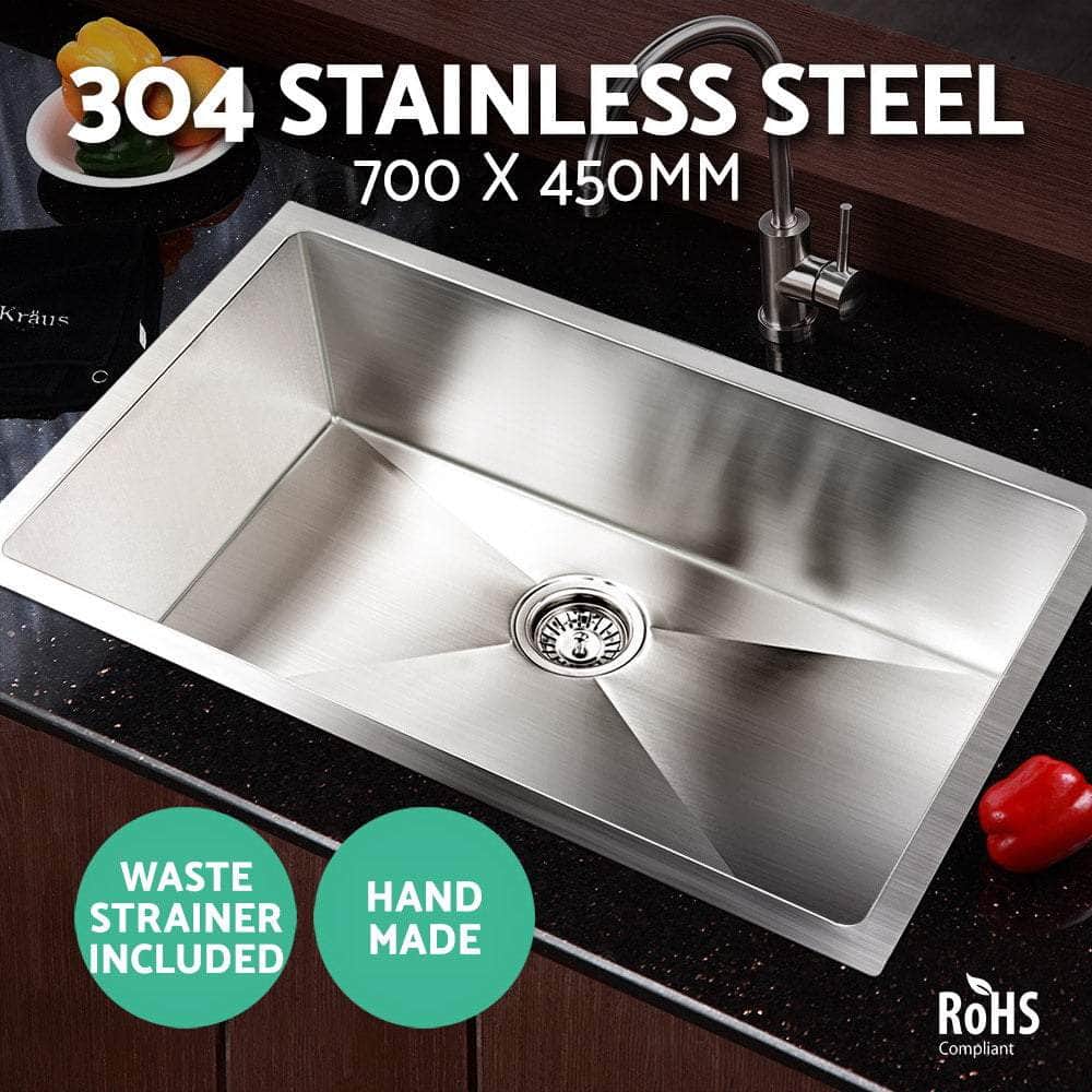 Kitchen Sink 70X45Cm Stainless Steel Basin Single Bowl Laundry Silver