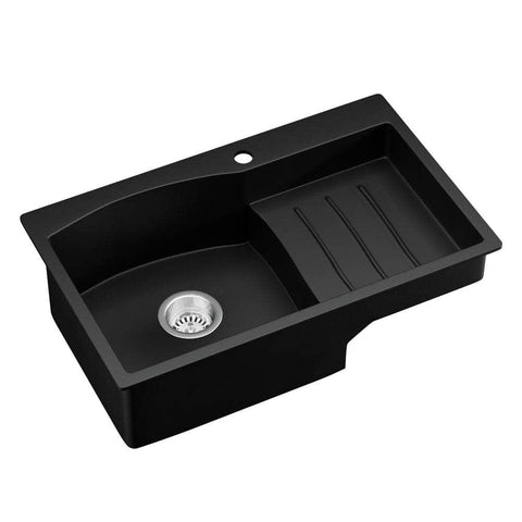 Kitchen Sink 74X45Cm Granite Stone Basin Single Bowl Laundry Black