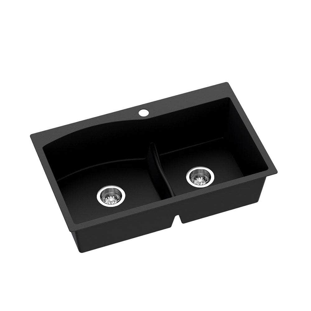 Kitchen Sink 76X47CM Granite Stone Basin Double Bowl Laundry Black