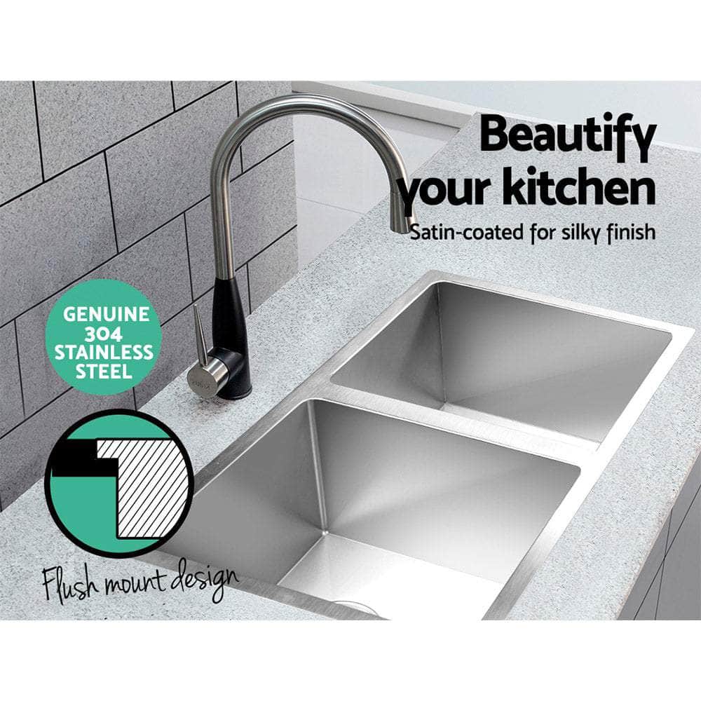 Kitchen Sink 77X45Cm Stainless Steel Basin Double Bowl Laundry Silver