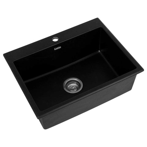 Kitchen Sink Granite Stone Sinks Basin Single Bowl Black 600Mmx470Mm