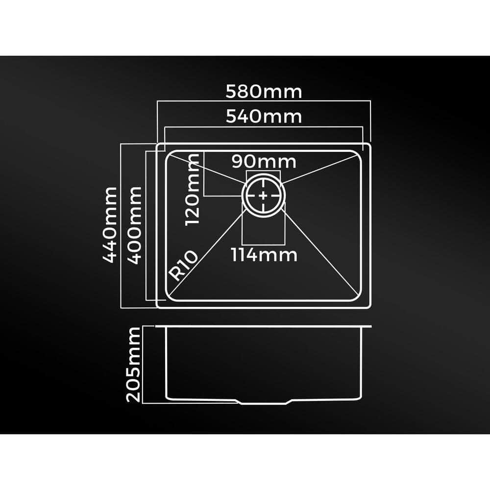 Kitchen Stainless Steel Sink Single Bowl 580x440x205mm