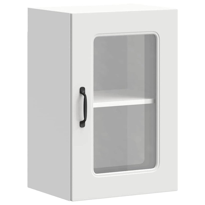 White colour - Kitchen Wall Cabinet with Glass Door Kalmar White Engineered Wood