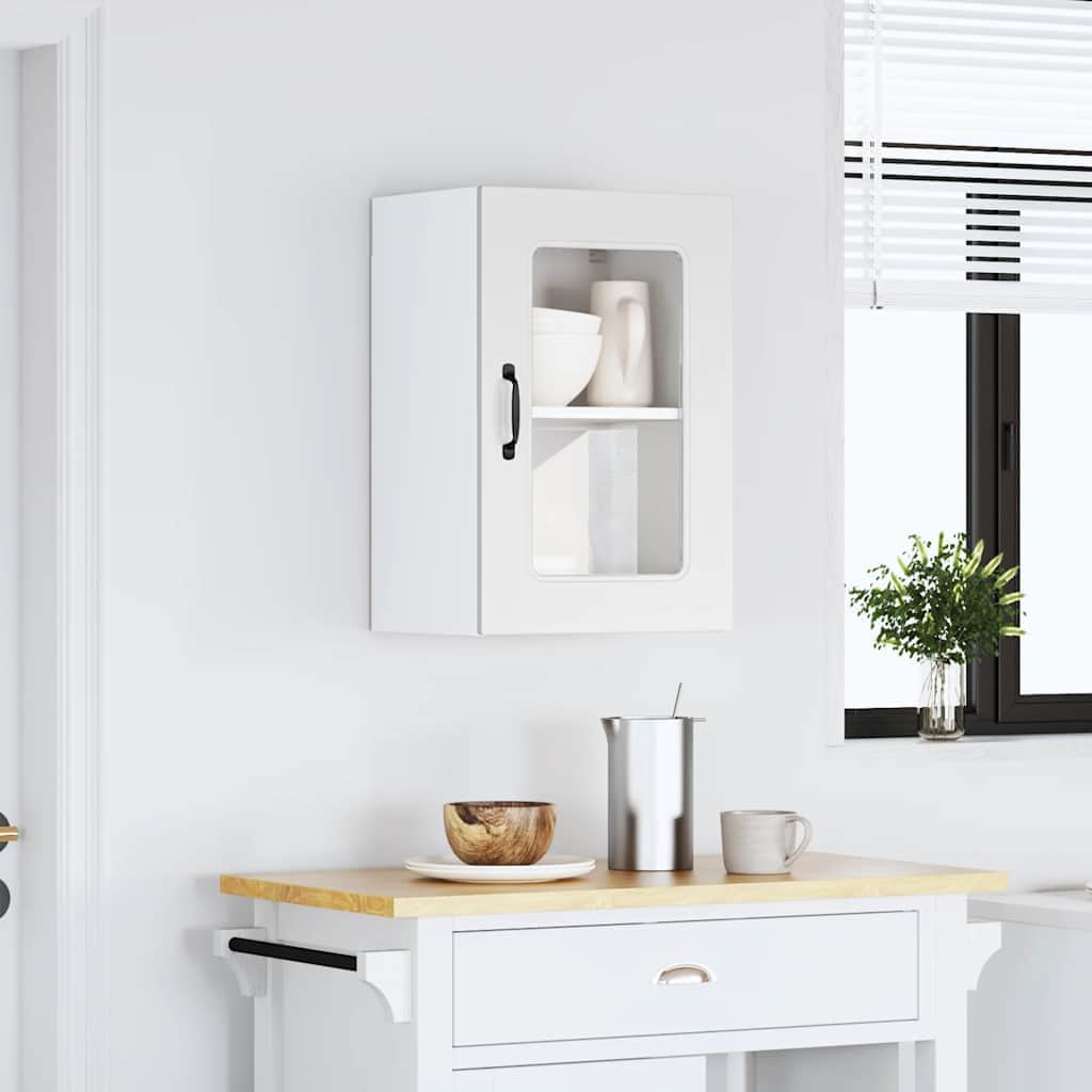 Kitchen Wall Cabinet with Glass Door Kalmar White Engineered Wood | Glass finish