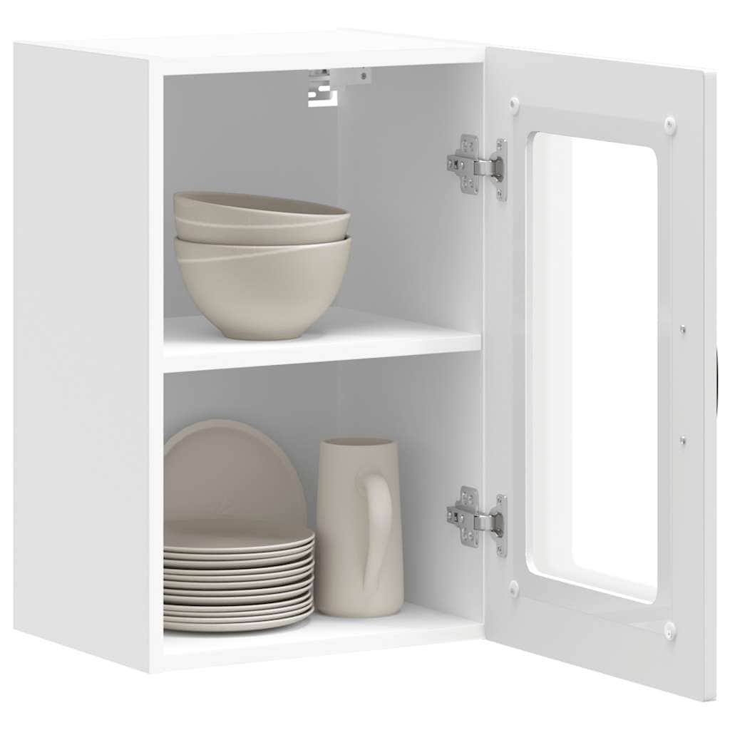Glass finish - Kitchen Wall Cabinet with Glass Door Kalmar White Engineered Wood