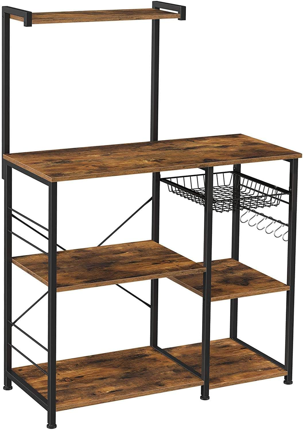 Kithcen Baker'S Rack With Shelves Microwave Stand Rustic Brown