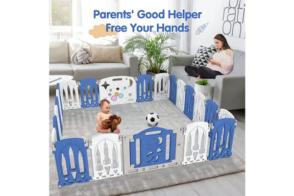 Baby Playpen 22 Panels Baby Play Pen Kids Safety Play Yard Home Blue