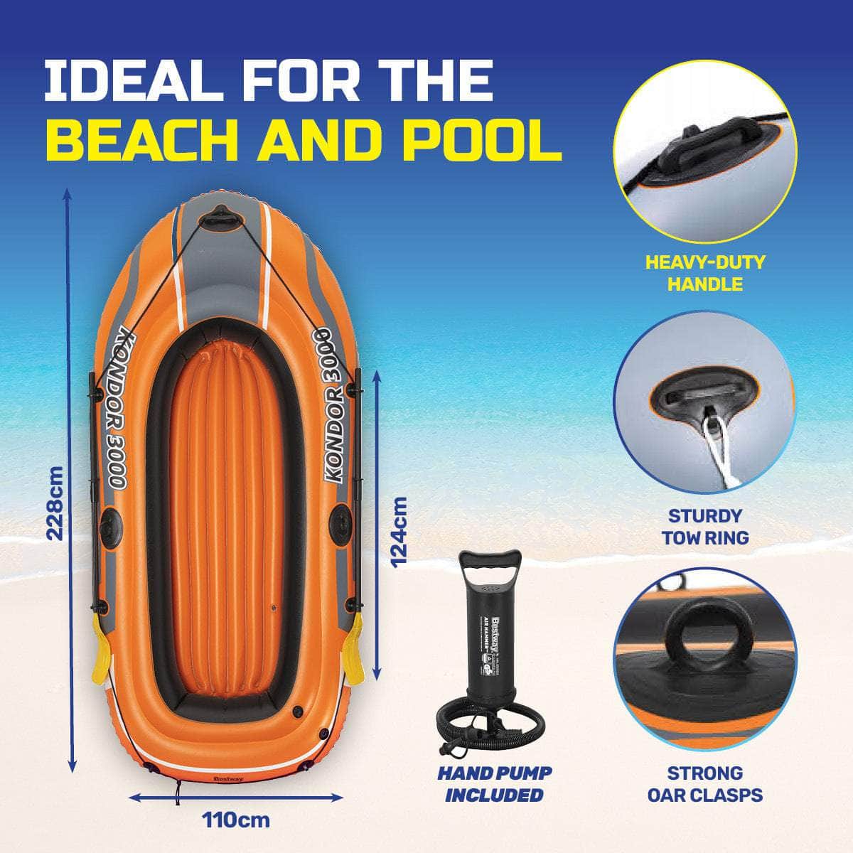 Kondor 3000 Inflatable Boat UV Resistant Leak Proof Beach Pool Fun