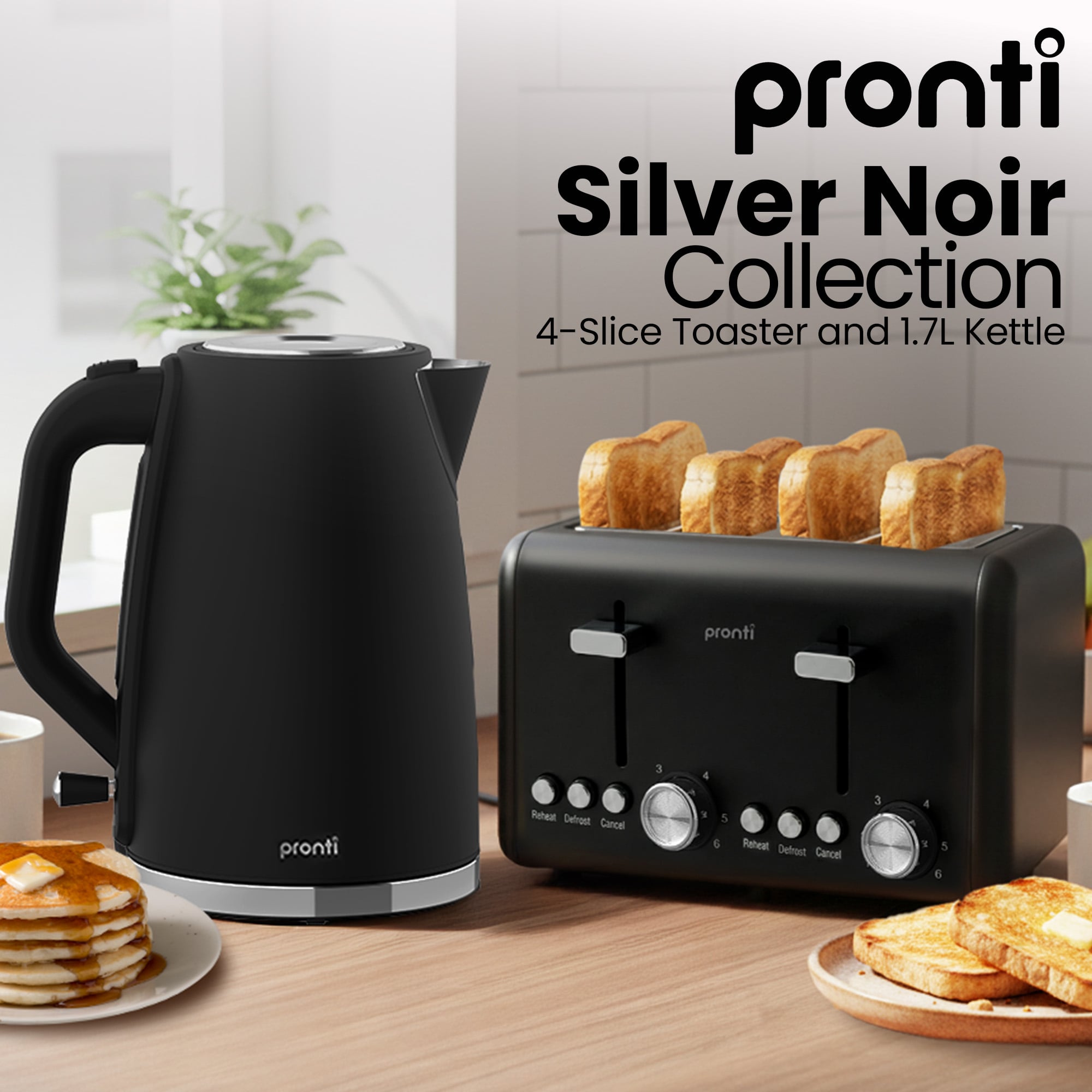 Silver 4 Slice Toaster Kettle Bundle 22x17x24.5cm