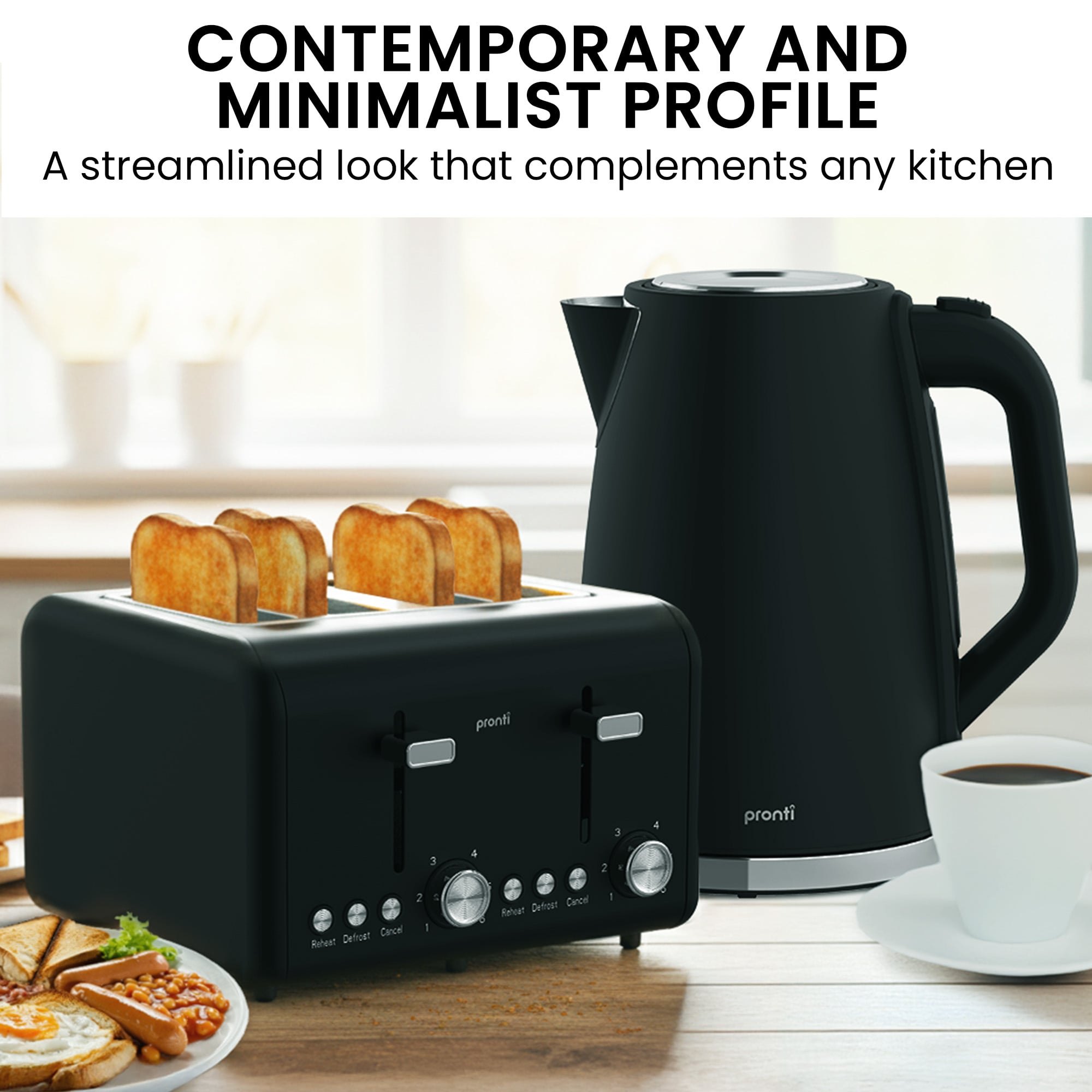 Silver 4 Slice Toaster Kettle Bundle 22x17x24.5cm