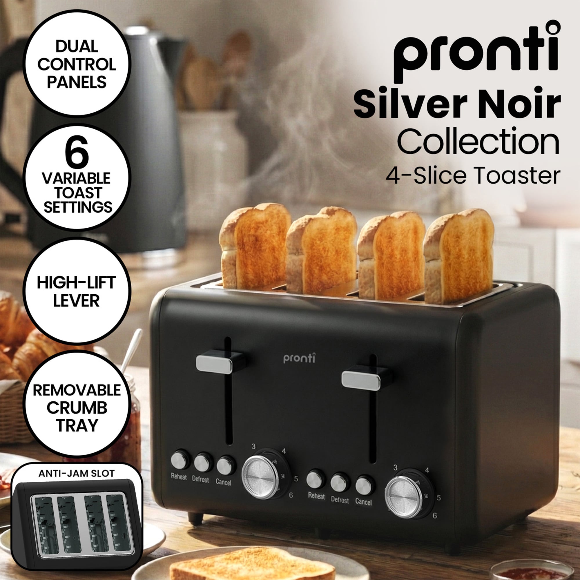 Silver 4 Slice Toaster Kettle Bundle 22x17x24.5cm