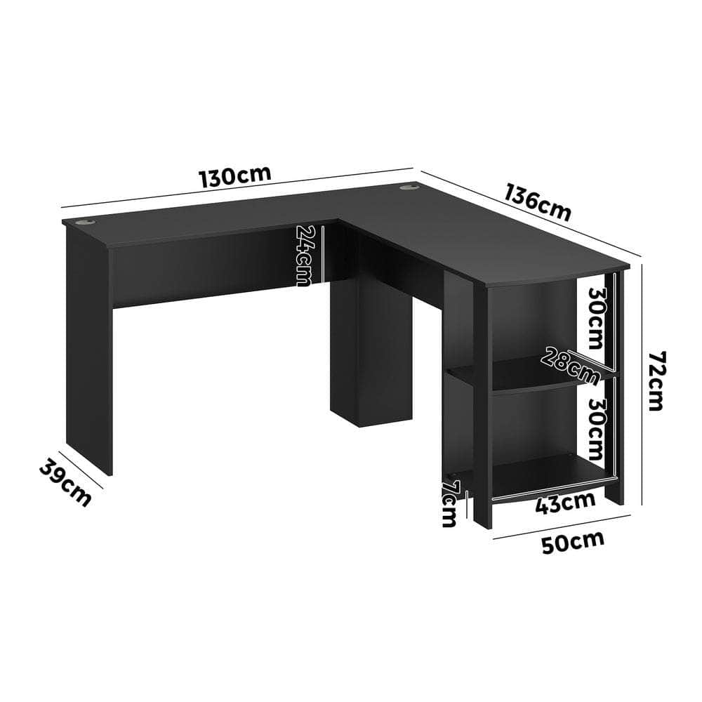 L-shape Computer Desk with Storage Shelves Black, 4ev
