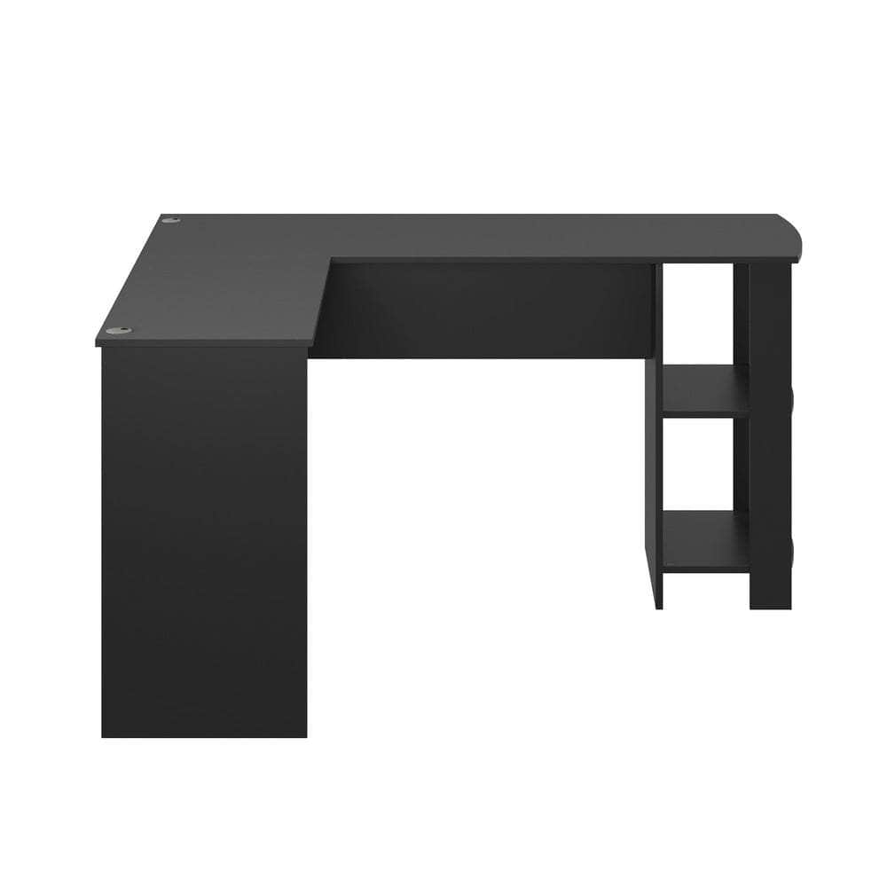 L-shape Computer Desk with Storage Shelves Black with 4ev
