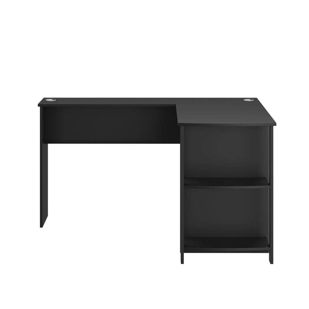 L-shape Computer Desk with Storage Shelves Black, Black colour