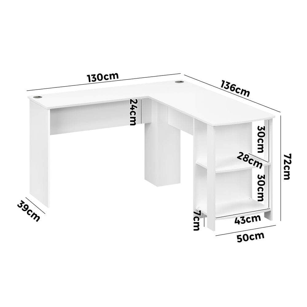 L-shape Computer Desk with Storage Shelves White