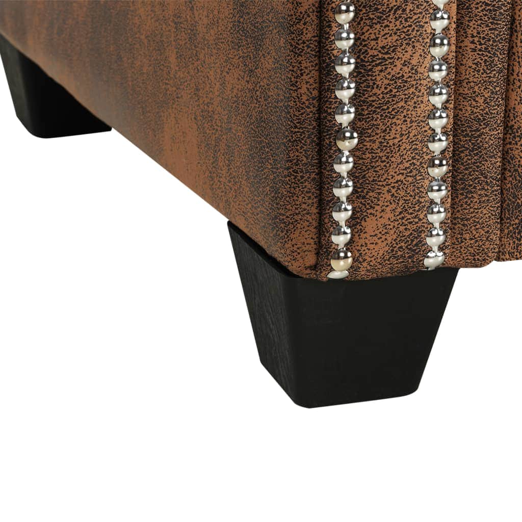 L-shaped Chesterfield Sofa Artificial Suede Leather Brown
