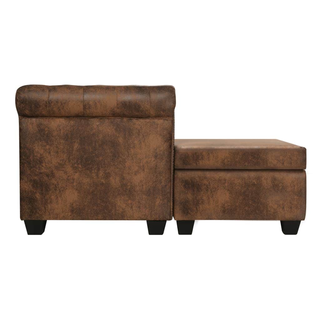 L-shaped Chesterfield Sofa Artificial Suede Leather Brown