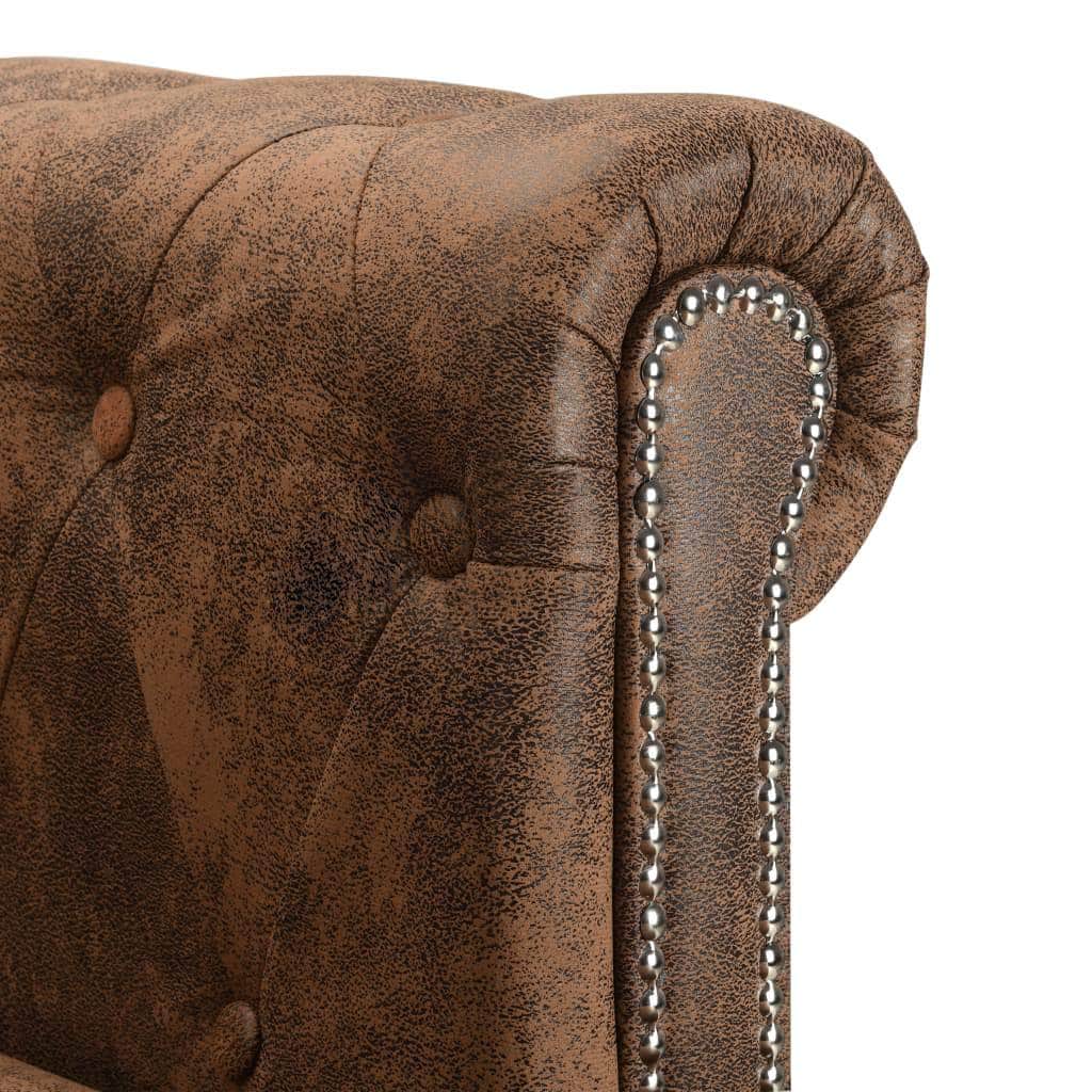 L-shaped Chesterfield Sofa Artificial Suede Leather Brown