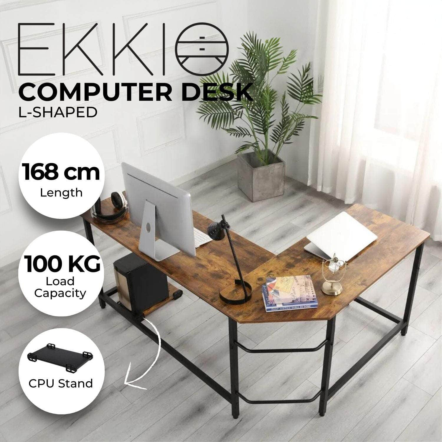 L-Shaped Corner Computer Desk With Cpu Stand Brown/Black