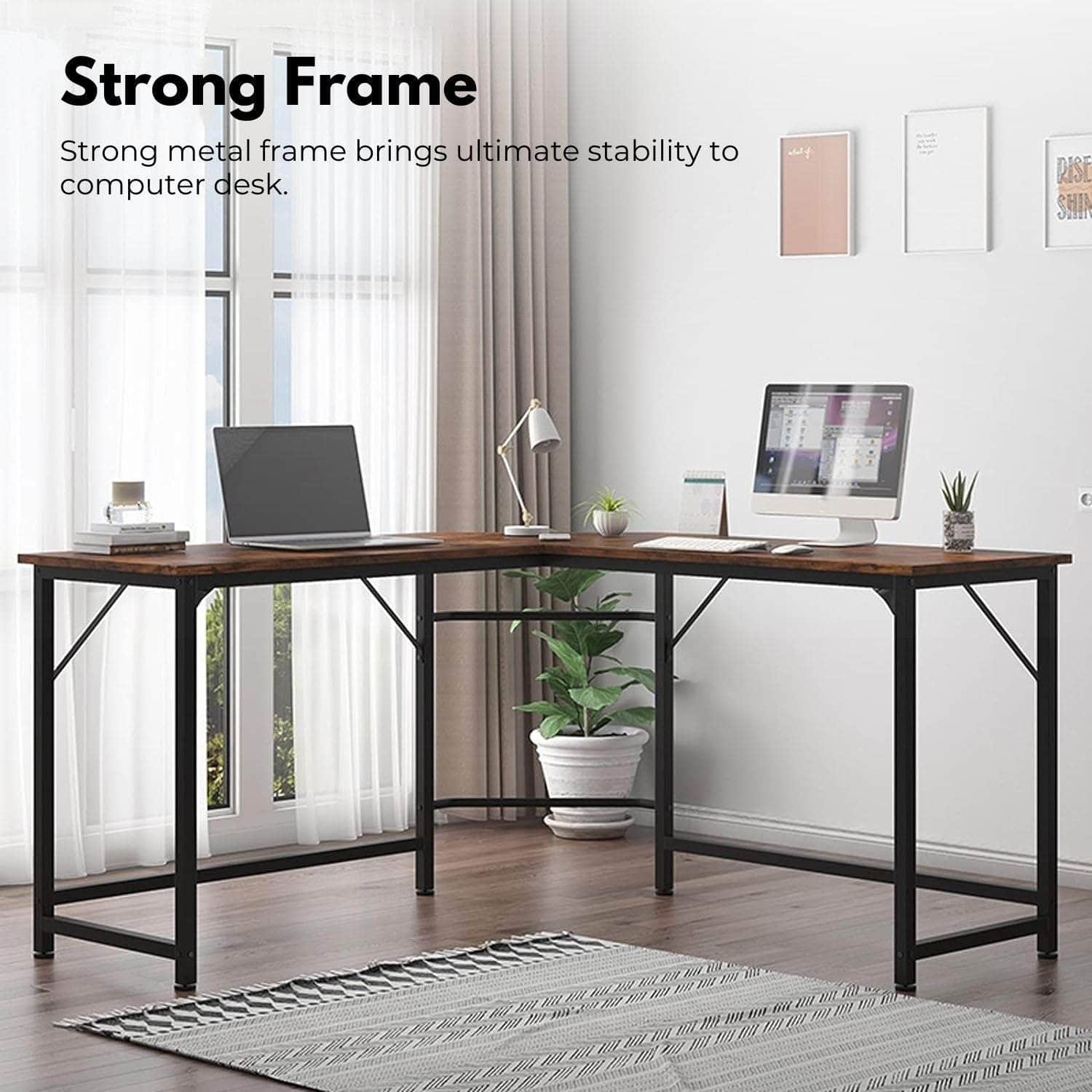 L-Shaped Corner Computer Desk With Cpu Stand Brown/Black