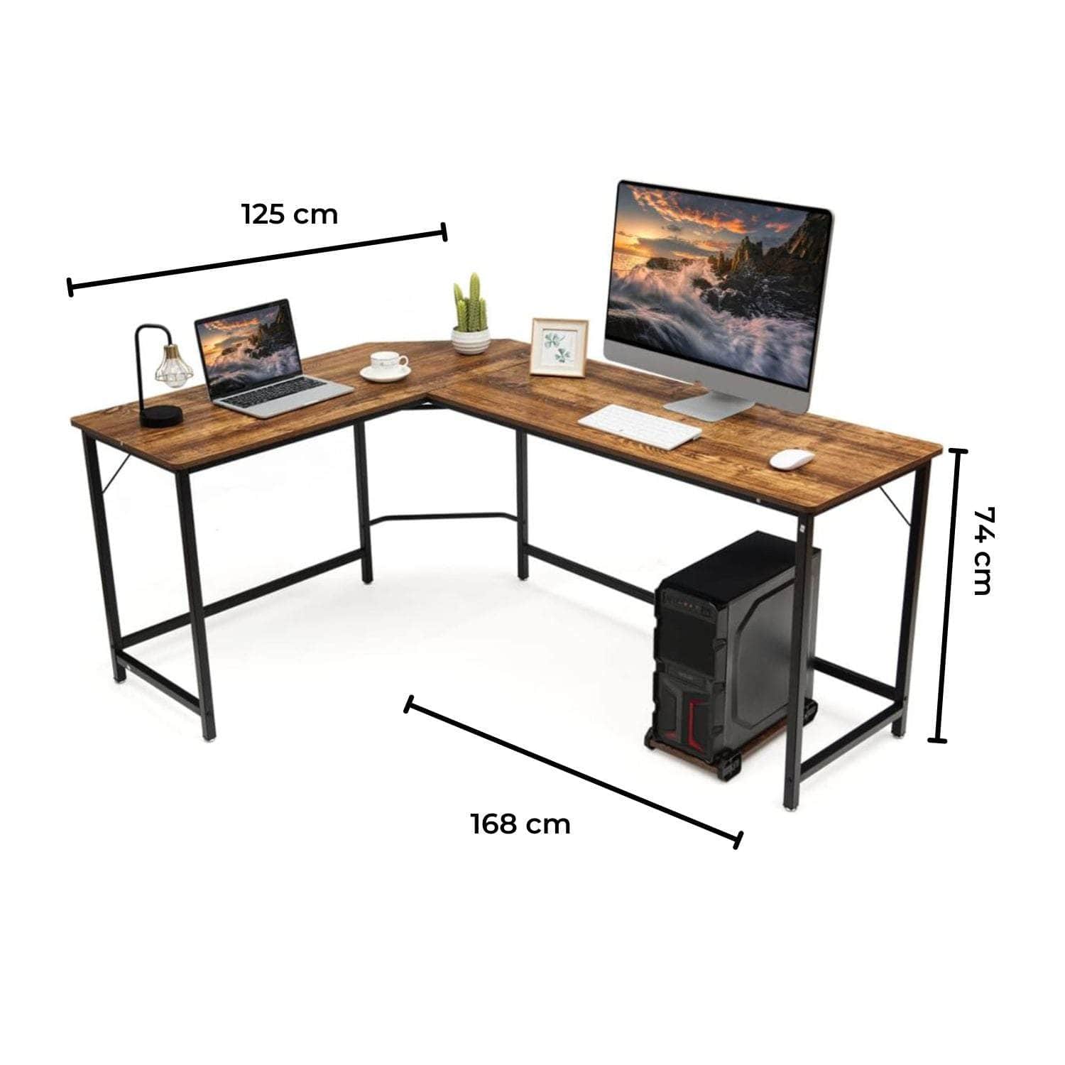 L-Shaped Corner Computer Desk With Cpu Stand Brown/Black