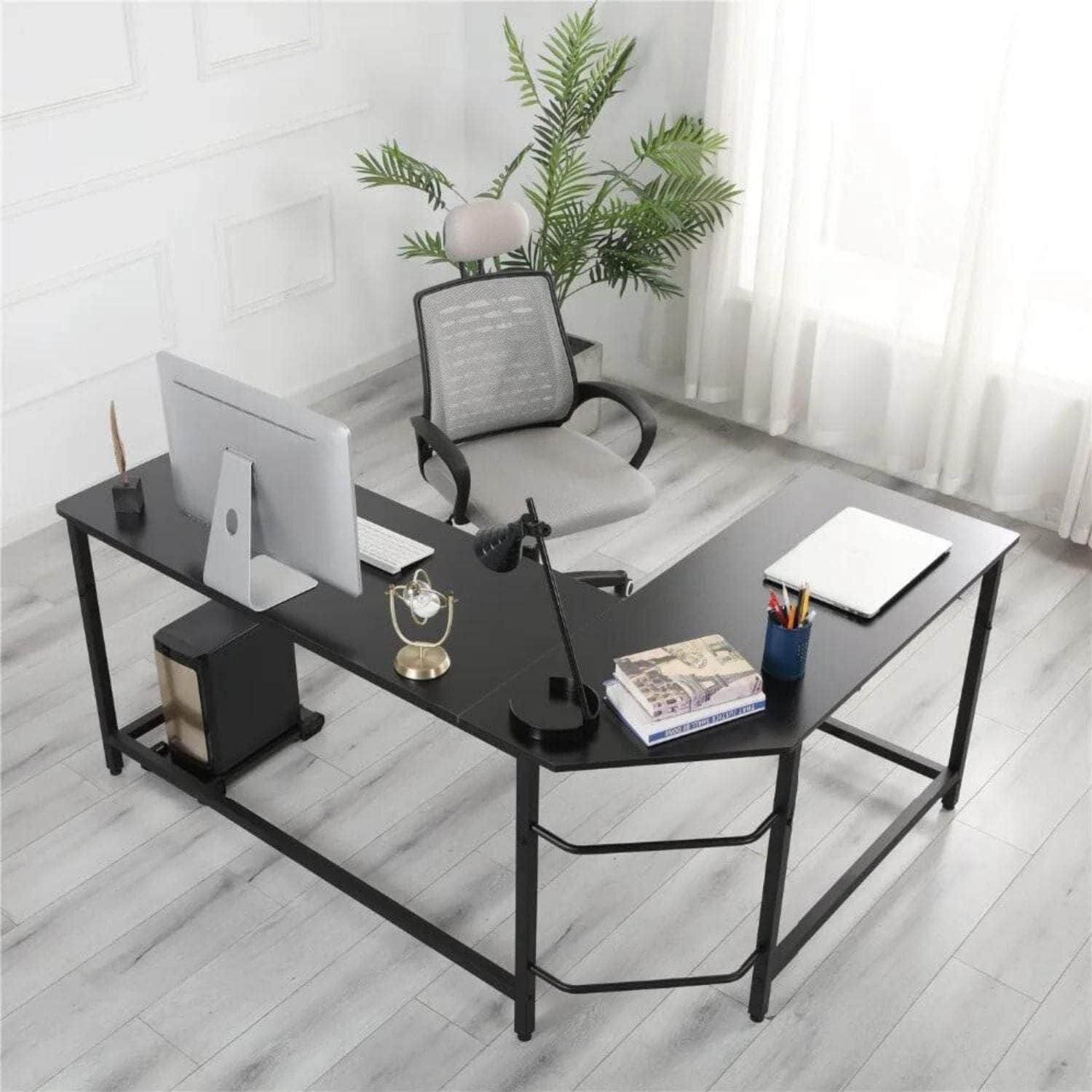 L-Shaped Corner Computer Desk With Cpu Stand Brown/Black